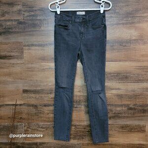 Madewell Jeans 26 Skinny 9" Mid Rise Black Sea Wash Tummy Control Raw Hem
